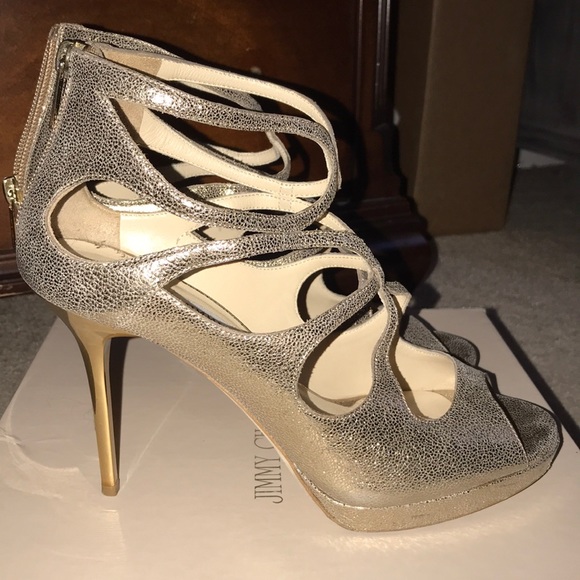 Jimmy Choo Gold Glitter Leather Heel - Picture 3 of 4